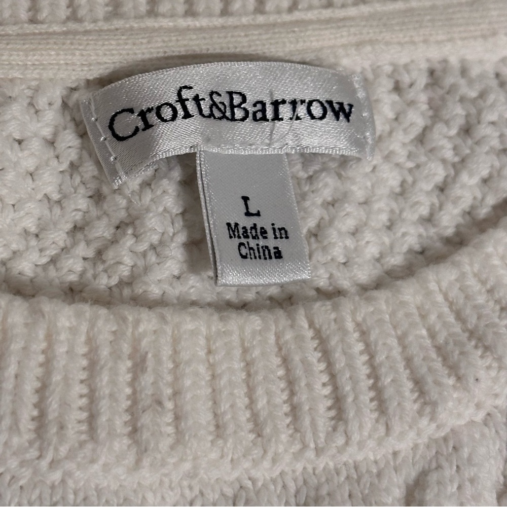 Croft & Barrow 100% Cotton White Crew Neck Knit Sweater Thick Cozy Warm EUC - Picture 2 of 15